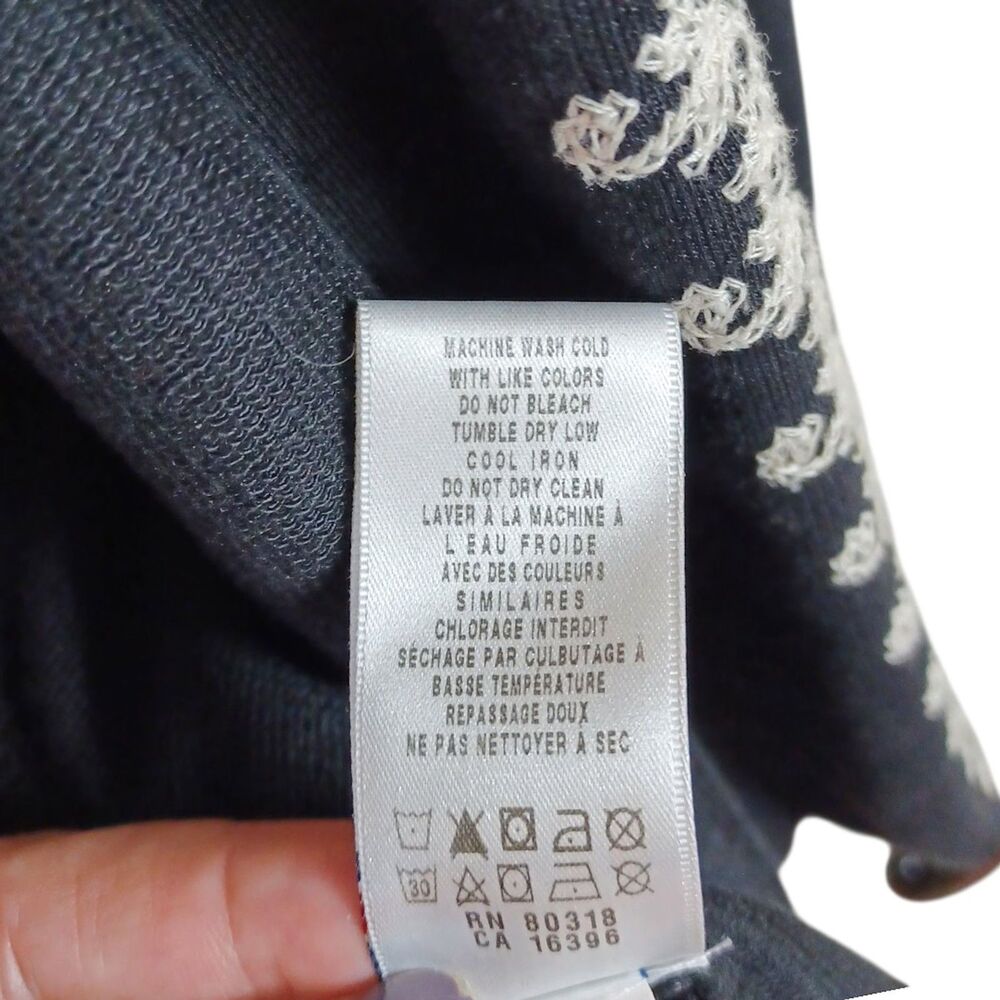 Lucky Brand M Black Embroidered Boho Cardigan Jacket Open Knit India Cotton - Picture 10 of 10